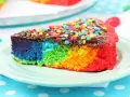 Buntes Kuchenstück mit Schokoladenglasur und Streuseln, perfekt für ein Papageienkuchen Rezept.