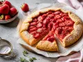 Saftige Erdbeer-Galette, perfekt für jedes galette rezept. Mit frischen Erdbeeren und knusprigem Teig, bestäubt mit Puderzucker.